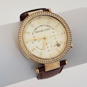 Michael Kors Gold Watch with Brown Leather Strap